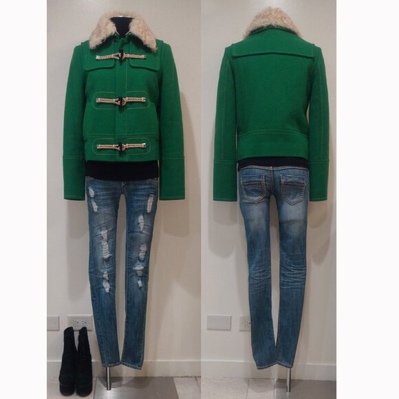 💥ABSOLUTELY STUNNING💥Wool & Curly Shearling Fur Military Jacket in Green - Picture 2 of 16